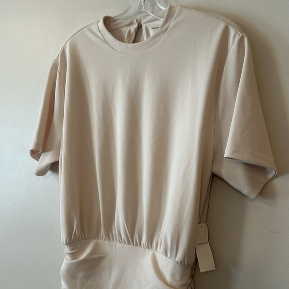 Abercrombie & Fitch Ruched Knit Short Sleeve Mini Dress in Cream - Picture 7 of 10